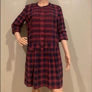 J Crew Red Plaid Botton Dress Size 6.